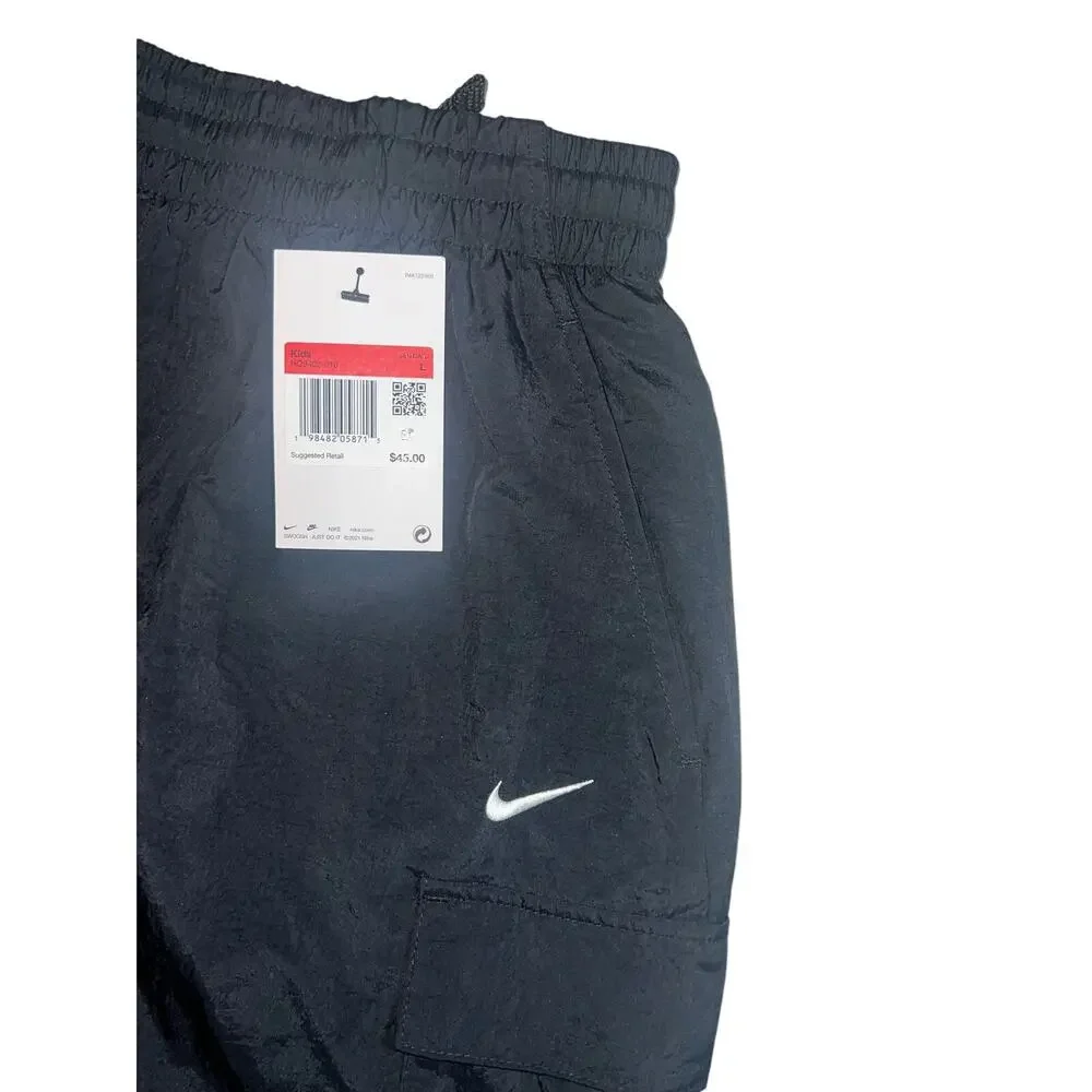 Nike Kids Sportswear Nylon long midi Cargo Skirt Black embroidered logo LG NEW